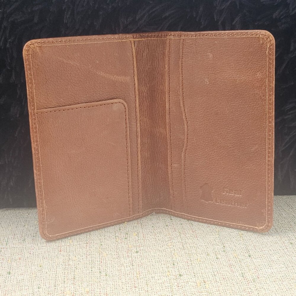 Travel Passport Holder Card Holder Brown Real Genuine Leather Handmade Purse - Picture 8 of 11
